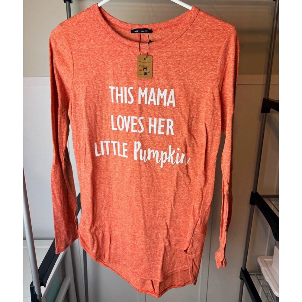Sweet Claire's Women's Orange Graphic Crew Neck Long Sleeve Halloween Tee Size M